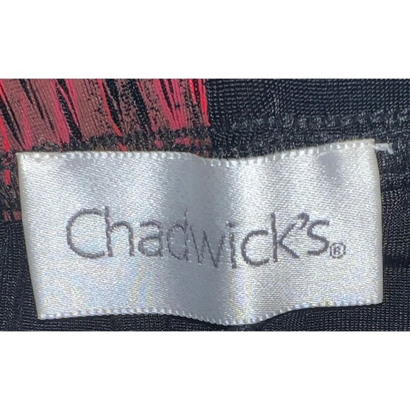 Chadwicks Red & Black Floral Midi Skirt Elastic Waist Medium 16" Side Slits - Picture 3 of 3